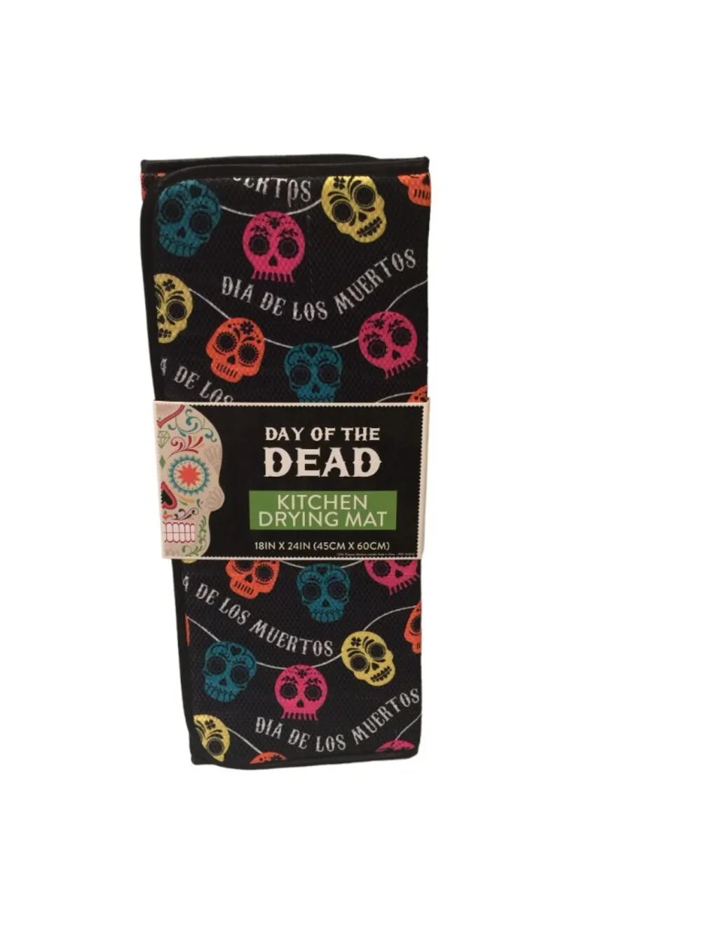 Day of the Dead Halloween Sugar Skulls Kitchen Drying Mat Orange Black Pink